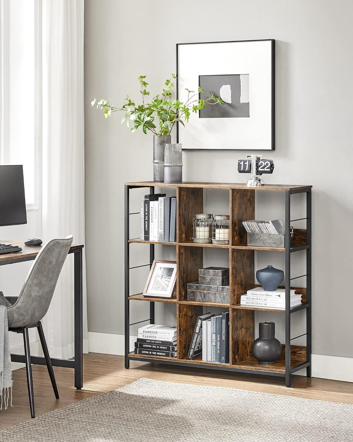 Libreria a 3 Ripiani, Libreria Scaffale a 9 Scomparti, per Soggiorno, Studio, Cucina, Camera da Letto, 30 x 100 x 103,1 cm, Marrone Vintage e Nero LLS112B01 Visita lo Store di VASAGLE | Dimensioni 110.00 × 40.00 × 15.00 cm - 2
