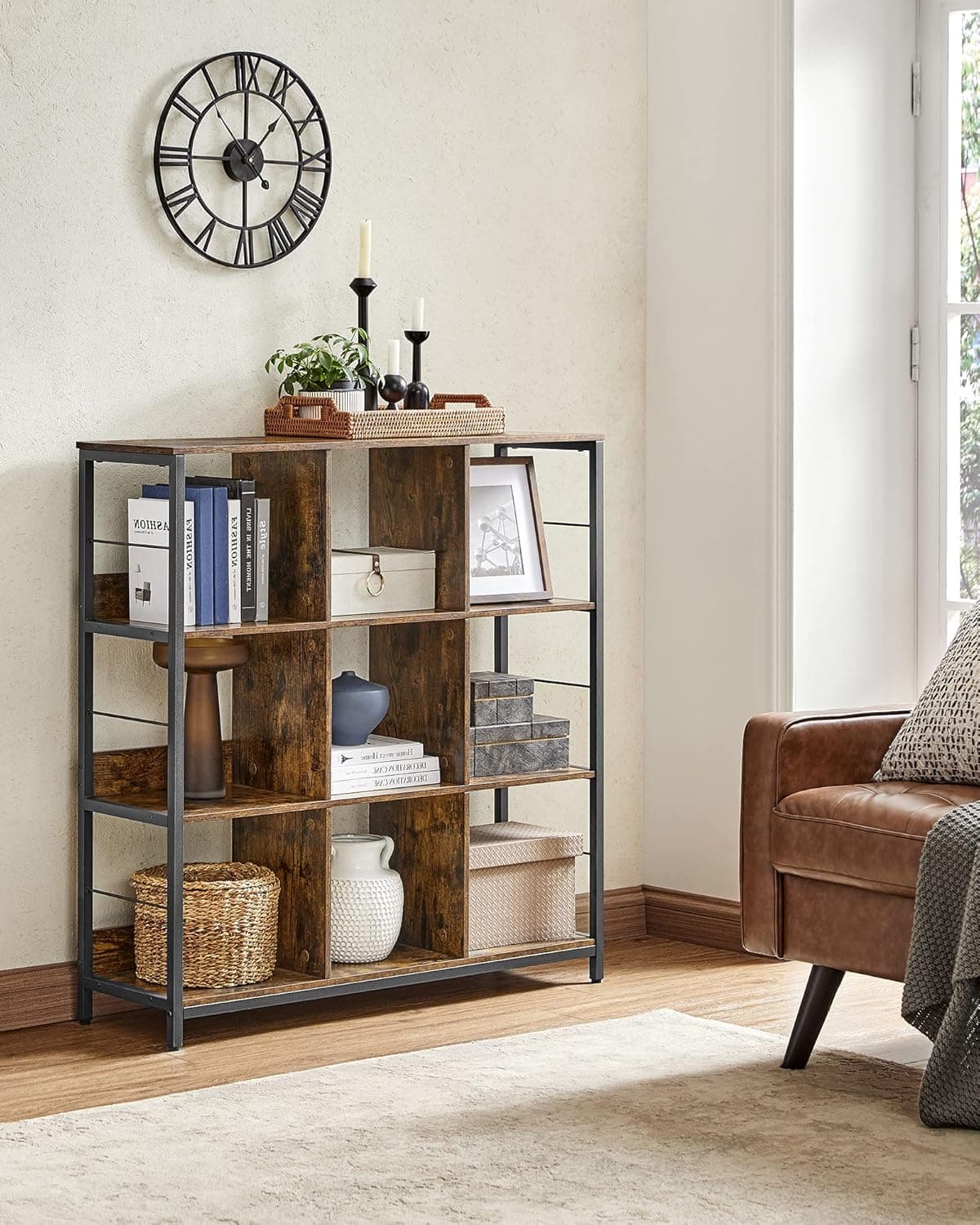 Libreria a 3 Ripiani, Libreria Scaffale a 9 Scomparti, per Soggiorno, Studio, Cucina, Camera da Letto, 30 x 100 x 103,1 cm, Marrone Vintage e Nero LLS112B01 Visita lo Store di VASAGLE | Dimensioni 110.00 × 40.00 × 15.00 cm - 4