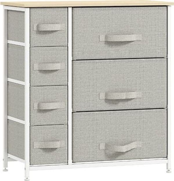 SONGMICS LTS523L10 - Cassettiera a 7 cassetti in tessuto con maniglie, struttura in metallo, design industriale, colore: Grigio tortora | Dimensioni 90.00 × 45.00 × 20.00 cm