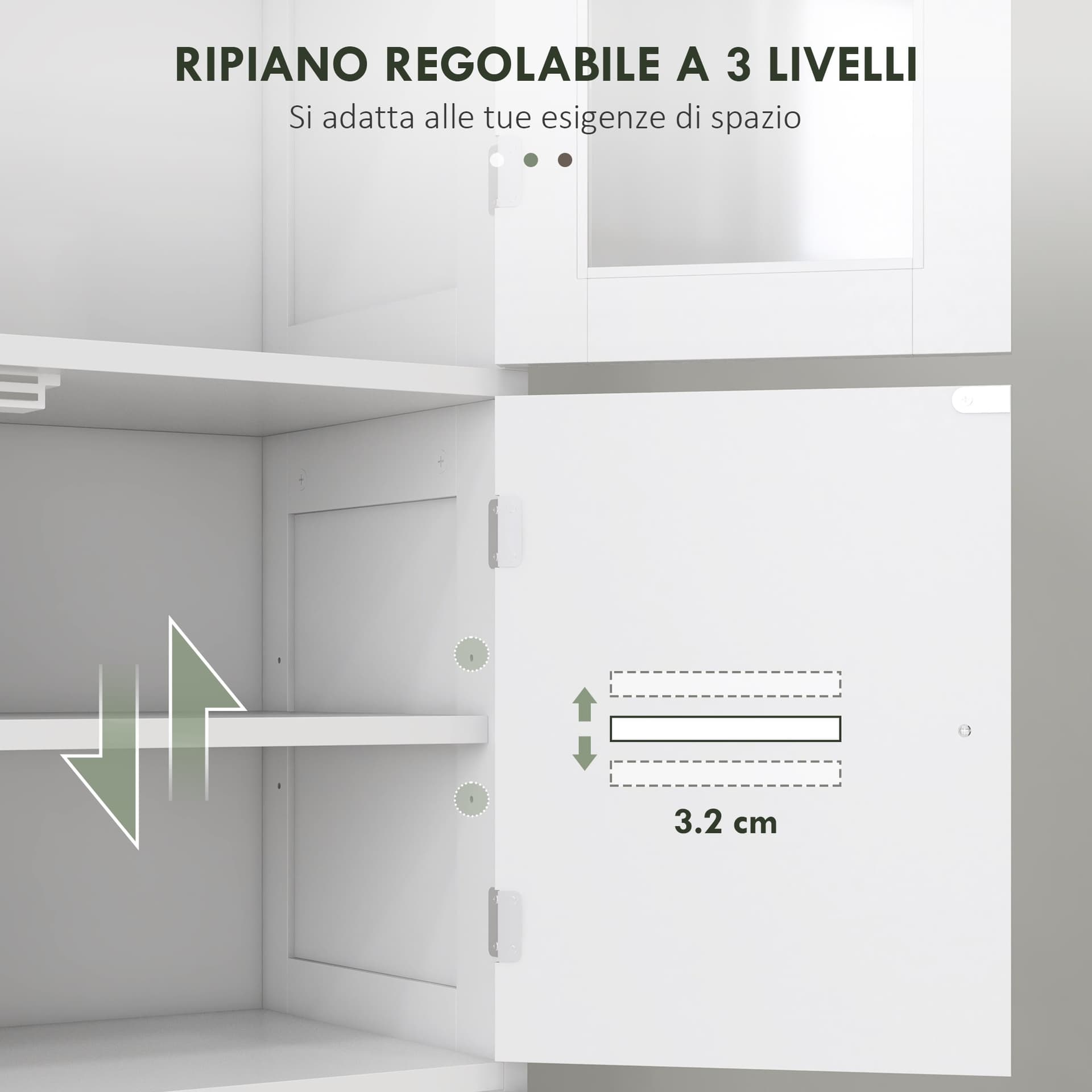 HOMCOM Mobile Colonna Bagno con 3 Armadietti e Ante in Vetro e a Persiana, 60x30x170.5cm, Bianco | Dimensioni 60.00 × 30.00 × 170.50 cm - 5