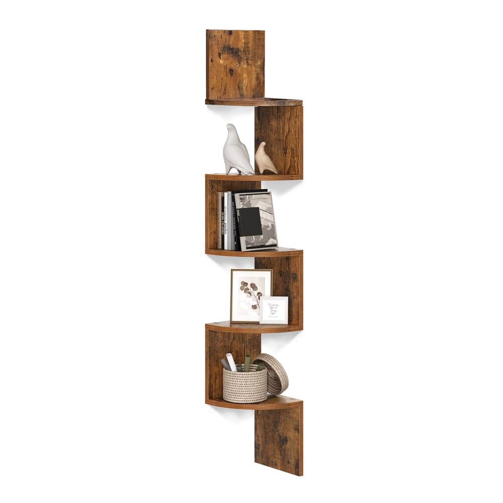 Mensola angolare da parete, Libreria angolare sospesa a 5 ripiani, Mensola per piante per camera da letto, soggiorno, bagno, ufficio, marrone rustico ULBC72BX | Dimensioni 130.00 × 30.00 × 20.00 cm | EAN 194343183367 - 2