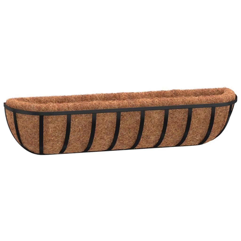 Dell Fioriere Parete 2 pz Rivestimenti Cocco Nero 91x20x23cm Acciaio | Dimensioni 95.00 × 25.00 × 25.00 cm - 3