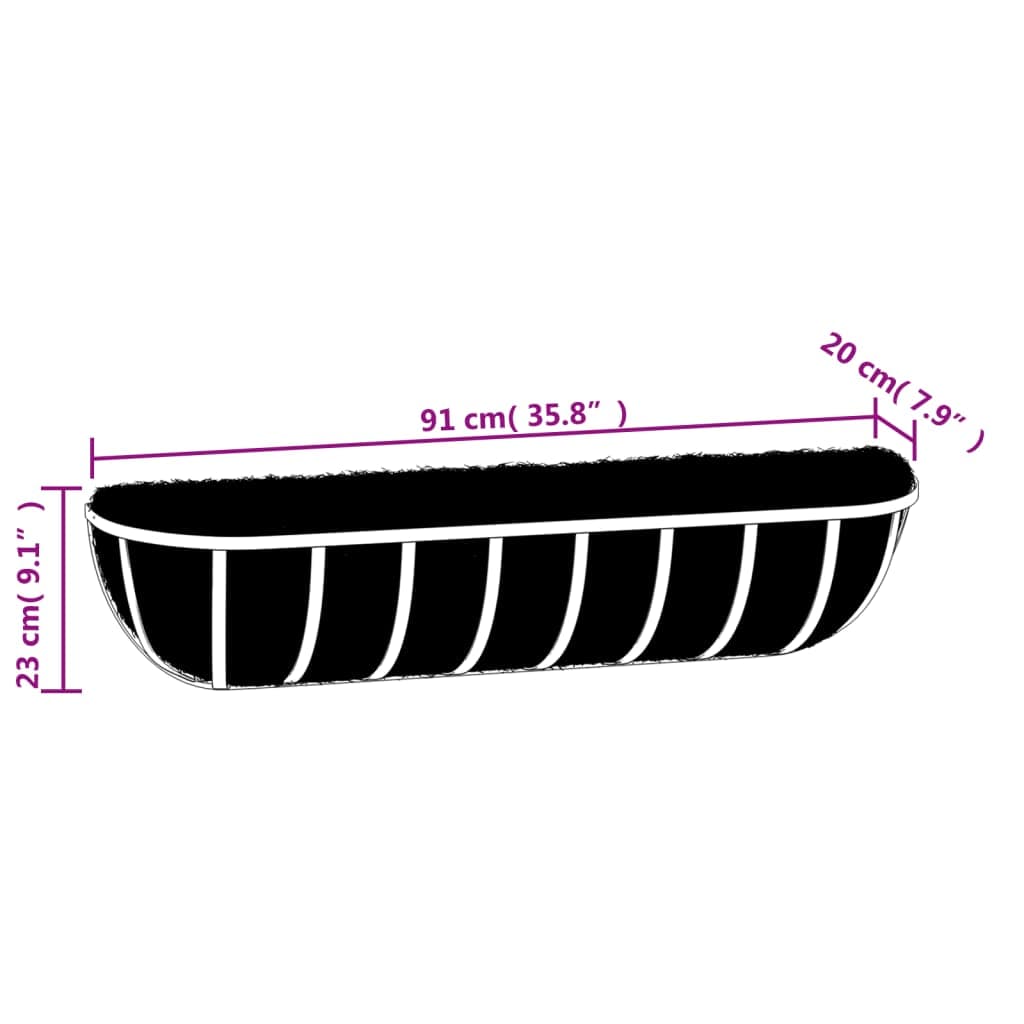 Dell Fioriere Parete 2 pz Rivestimenti Cocco Nero 91x20x23cm Acciaio | Dimensioni 95.00 × 25.00 × 25.00 cm - 5