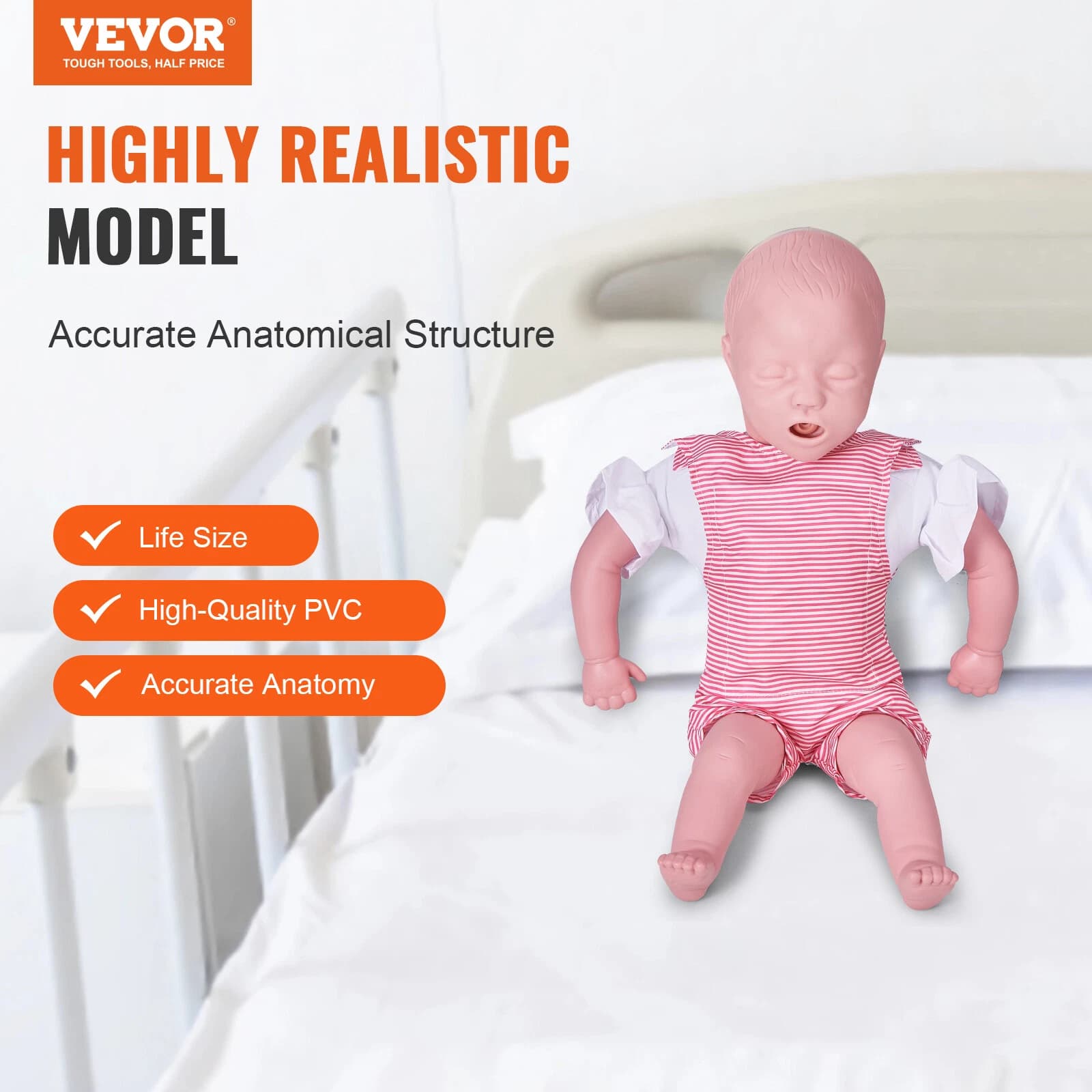 Manichino neonatale per addestramento alla RCP, pratica di manovra di Heimlich e rianimazione cardiopolmonare (RCP), manichino professionale per addestramento modello didattico | Dimensioni 60.00 × 35.00 × 25.00 cm - 2