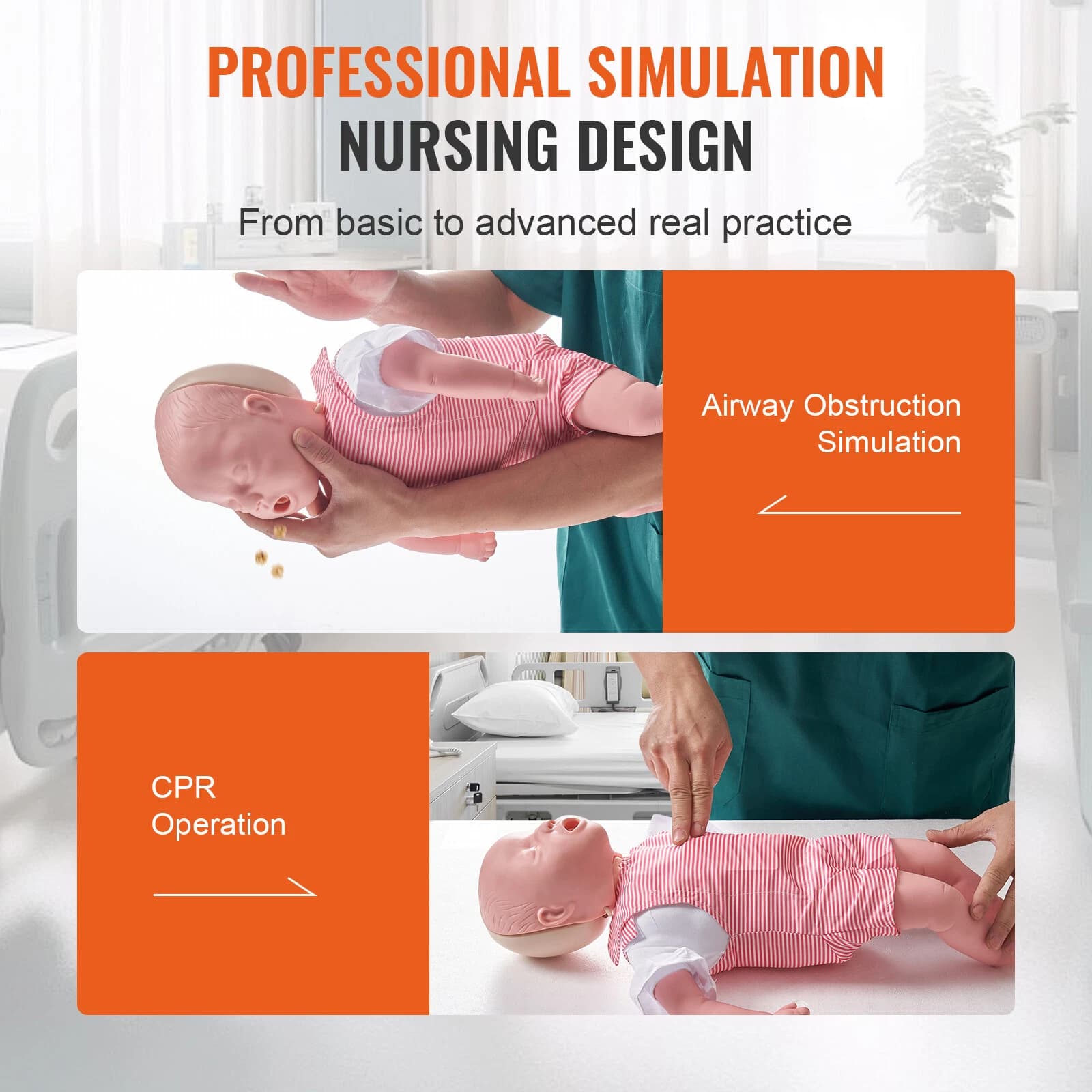Manichino neonatale per addestramento alla RCP, pratica di manovra di Heimlich e rianimazione cardiopolmonare (RCP), manichino professionale per addestramento modello didattico | Dimensioni 60.00 × 35.00 × 25.00 cm - 3