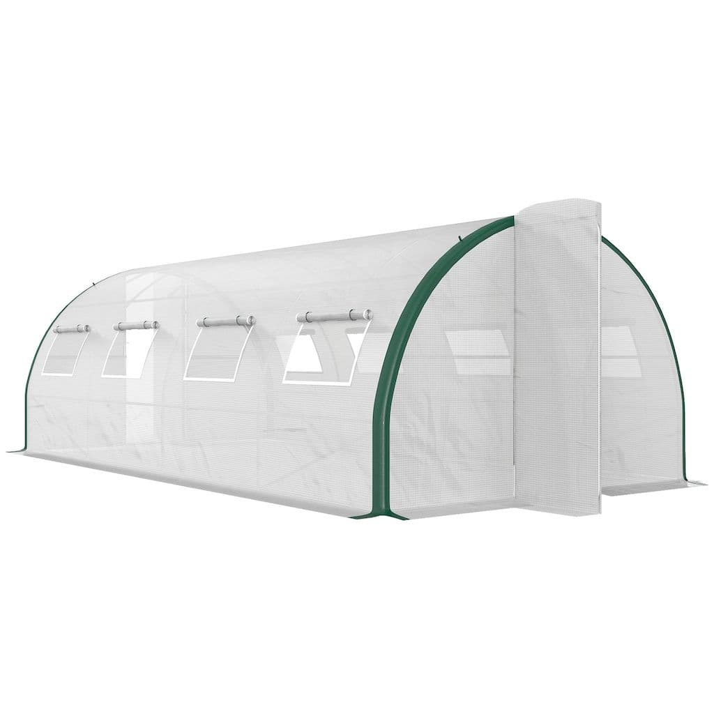 Outsunny 84H-033V00WT Serra Tunnel da Giardino 6 x 3 x 2 m, Superficie 18 m², Telaio in Acciaio Zincato e Copertura PE Bianca 140 g/m², 8 Finestre a Rete, 2 Porte con Chiusura, Bordi Interrabili da 20 cm, Resistenza al Vento Livello 6