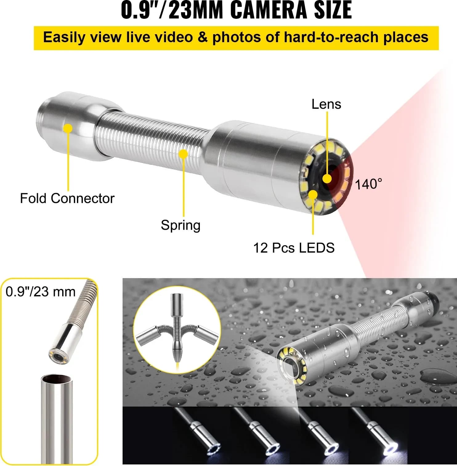VEVOR 20M 7" Telecamera deIspezione Moracle Telecamera deIspezione per Tubo FognarioTelecamera deIspezione LCD | Dimensioni 50.00 × 40.00 × 25.00 cm | VEVOR GDTCY20M7YC000001, cavo 20 m, camera IP68 12 LED, schermo 7 pollici, autonomia 6 ore - 4