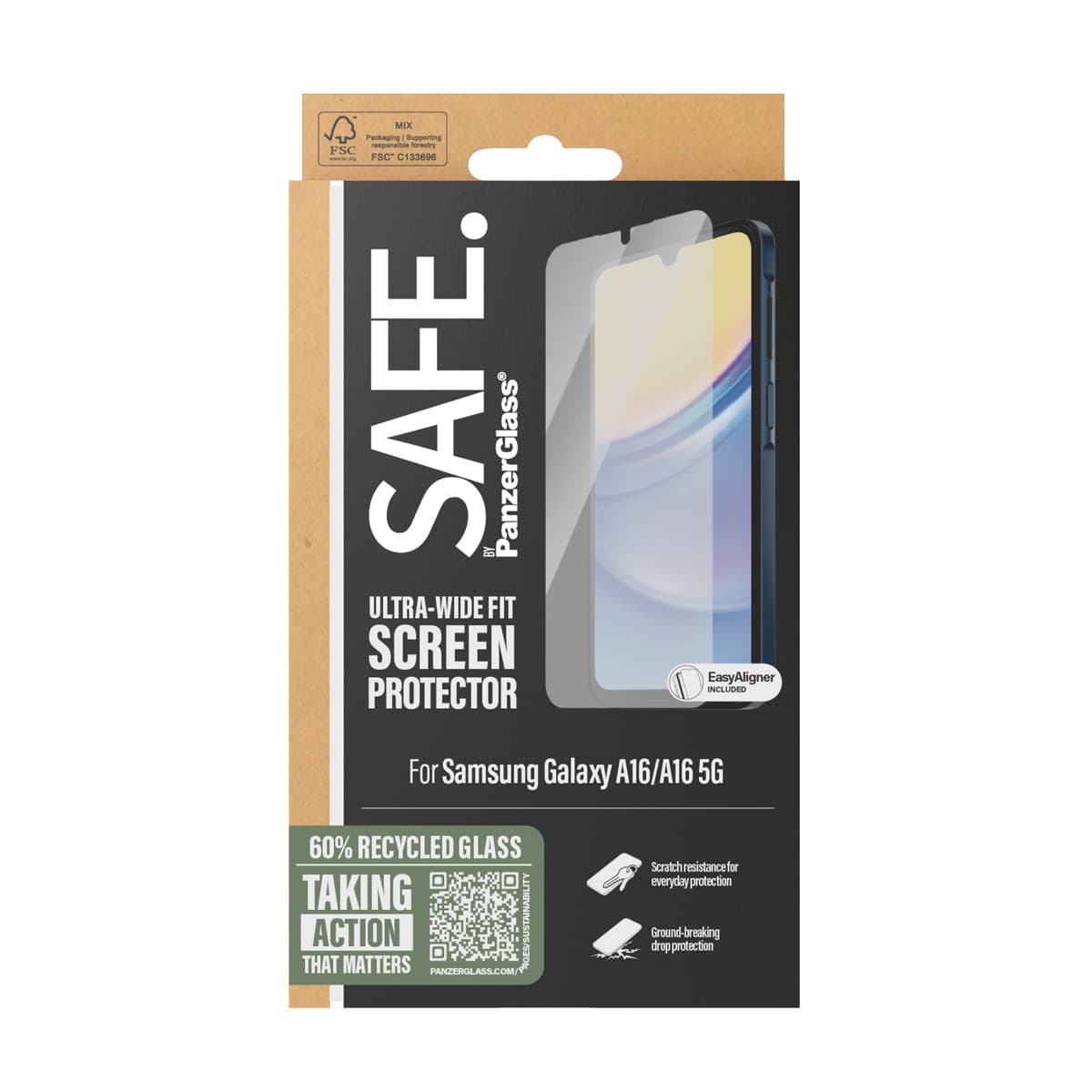 VETRO TEMPERATO PANZERGLASS SAFE. by ® Screen Protector Samsung Galaxy A16 | A16 5G | Ultra-Wide Fit | Dimensioni 20.00 × 12.00 × 1.00 cm | Vetro 0,51 mm antiurto e antigraffio, applicazione senza bolle e kit pulizia incluso - 4