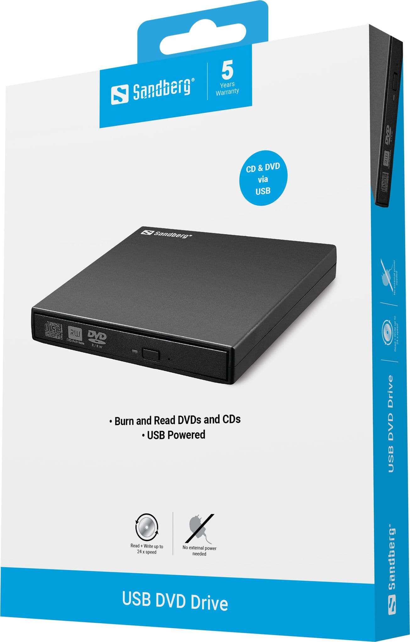 Sandberg USB Mini DVD Burner 133-66 Masterizzatore DVD/CD Esterno USB 2.0, Alimentazione USB, Nero | Masterizzatore DVD Super Multi per desktop e laptop, velocità DVD 8x e CD 24x, dimensioni 135 x 138 x 18,8 mm e peso 300 g - 2
