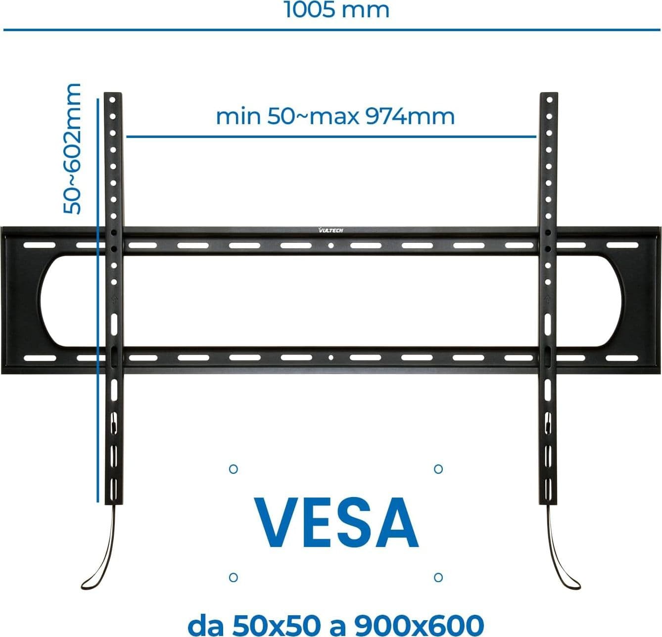 Vultech Supporto TV a parete 3,05 m (120") Nero per schermi curvi e piatti | Dimensioni 80.00 × 30.00 × 10.00 cm | BTV-T55120LITE in acciaio nero per schermi 55-120", portata 120 kg, VESA fino a 900 x 600 mm, distanza parete 3,5 cm - 4