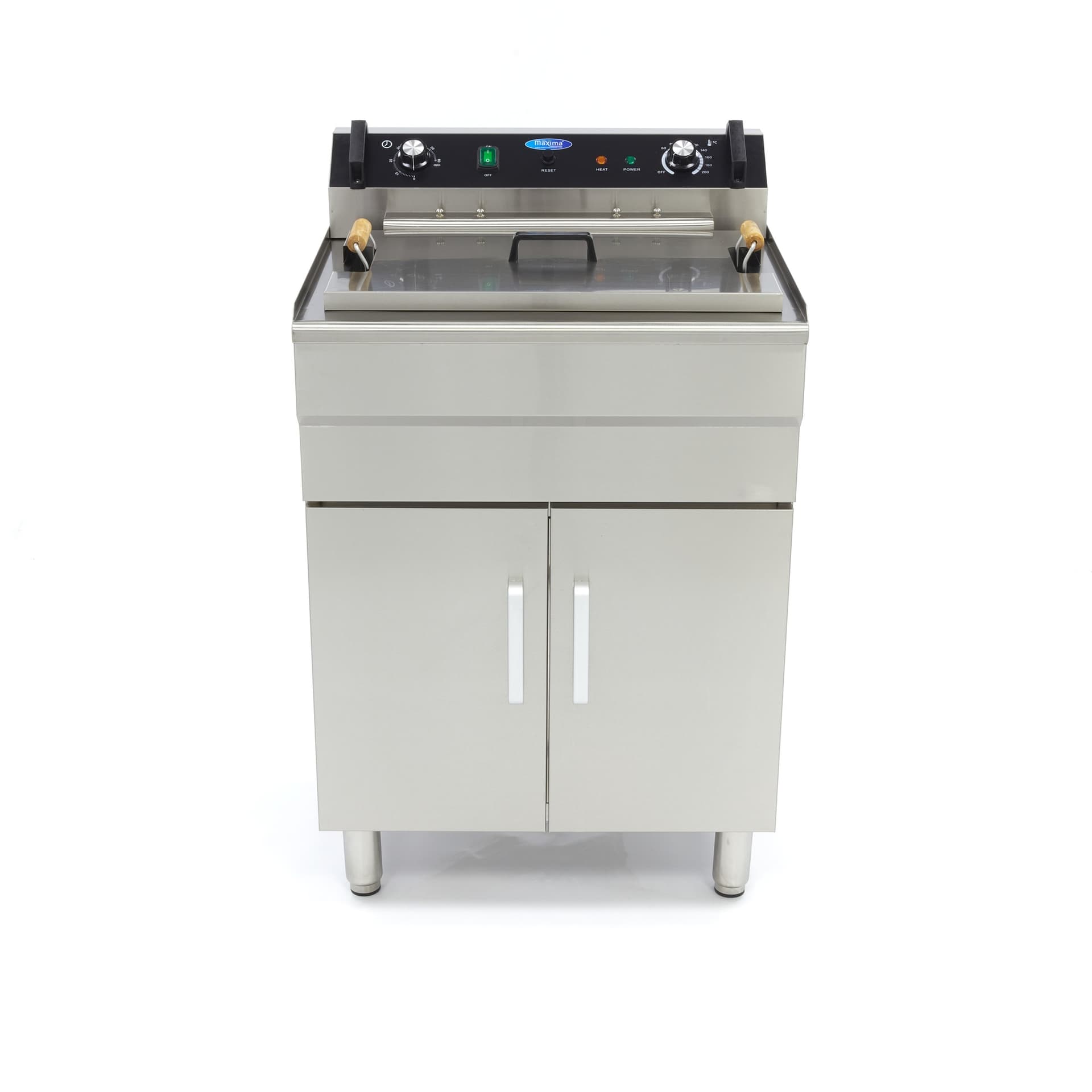 Maxima 09365233 Friggitrice Professionale Elettrica 35 Litri in Acciaio Inox, 1 Cestello, 6000 W, 400 V, Termostato 50-200 °C, Zona Fredda, Rubinetto di Scarico, Protezione Sovraccarico e Armadio, 60,6 x 57,5 x 91,5 cm - 2