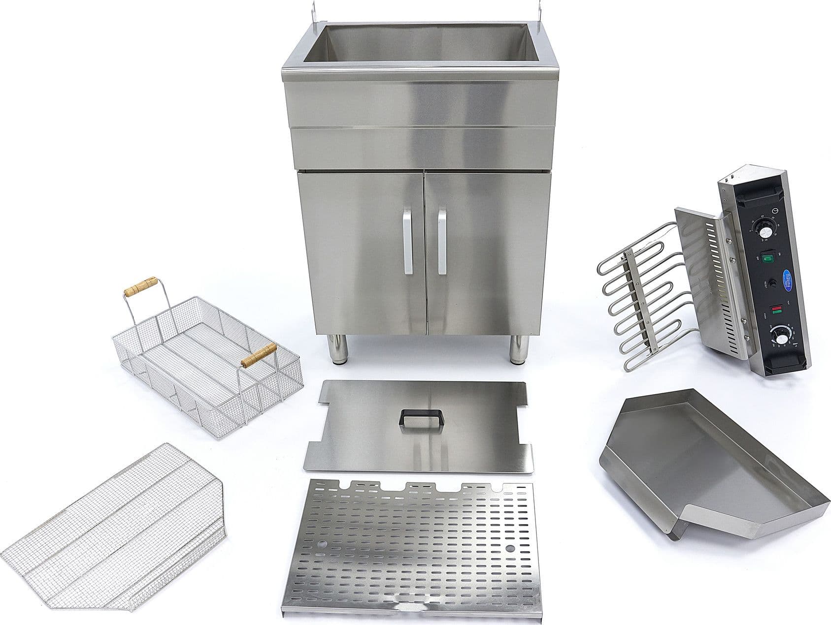 Maxima 09365233 Friggitrice Professionale Elettrica 35 Litri in Acciaio Inox, 1 Cestello, 6000 W, 400 V, Termostato 50-200 °C, Zona Fredda, Rubinetto di Scarico, Protezione Sovraccarico e Armadio, 60,6 x 57,5 x 91,5 cm - 3