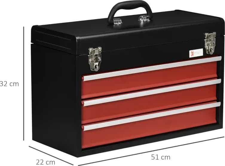 DURHAND B20-084V02BK Cassetta Portautensili Professionale in Lamiera d’Acciaio Nera con 4 Cassetti e Vano Superiore, Maniglia di Trasporto e 2 Chiusure, Portata Totale 18 kg, Dimensioni 51 x 22 x 39,5 cm, Senza Utensili - 2