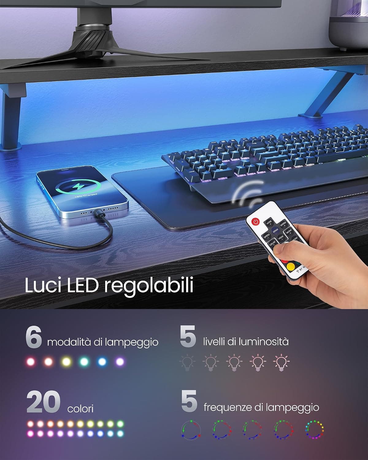 VASAGLE Scrivania a L con Prese di Corrente, Tavolo ad Angolo per Computer con Supporto per Monitor, Luci a LED, 2 Cassetti, 2 Porte USB, Nero Ebano LWD095B01 | Dimensioni 130.00 × 70.00 × 20.00 cm | EAN 0757077470020 - 4