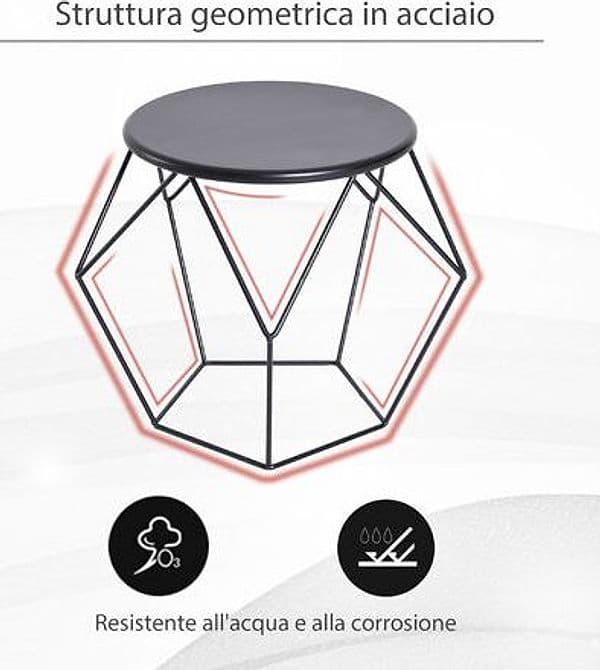 HOMCOM Tavolino da Caffè Salotto Design Nordico Minimalista Geometrico Ampio Piano, Acciaio, 54x54x44cm | Modello 833-564 | Dimensioni 54.00 × 54.00 × 44.00 cm | HOMCOM 833-564, tavolino nero in acciaio 54 x 54 x 44 cm, 3 kg, portata 20 kg - 4