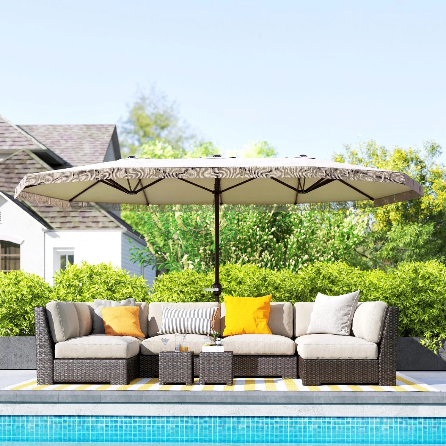 Dell Ombrellone da Giardino Doppio DECHOME 450x265x260 cm, 12 Stecche, Manovella, Poliestere Acciaio, Bianco Crema, Protezione UV30+, Resistente agli Schizzi | Dimensioni 250.00 × 30.00 × 30.00 cm | EAN 8059495771140 - 2