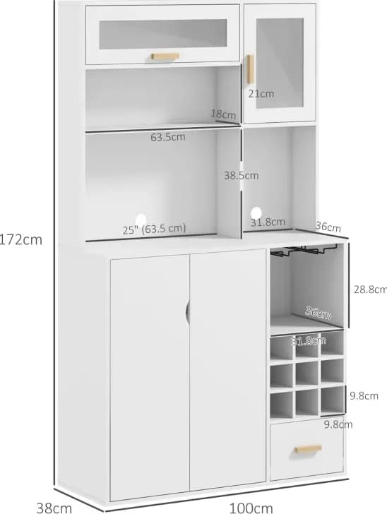 HOMCOM Mobile Dispensa con Portabottiglie, Armadietti, Ripiani e Cassetto, in Truciolato e Legno, 100x38x172 cm, Bianco | Modello 801-352V80WT | Dimensioni 180.00 × 45.00 × 20.00 cm | EAN 8056644224526 - 2