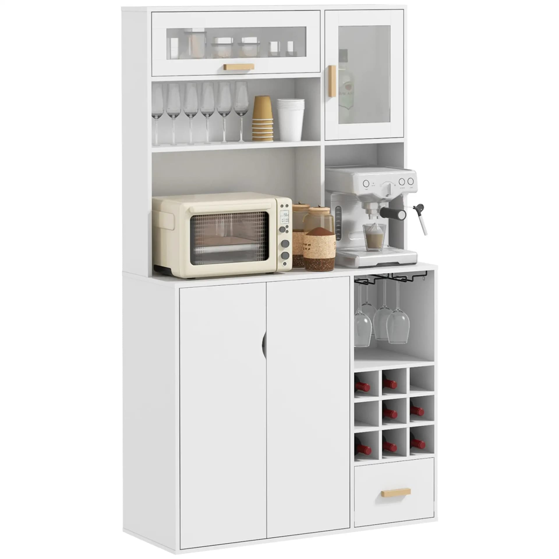 HOMCOM Mobile Dispensa con Portabottiglie, Armadietti, Ripiani e Cassetto, in Truciolato e Legno, 100x38x172 cm, Bianco | Modello 801-352V80WT | Dimensioni 180.00 × 45.00 × 20.00 cm | EAN 8056644224526 - 4