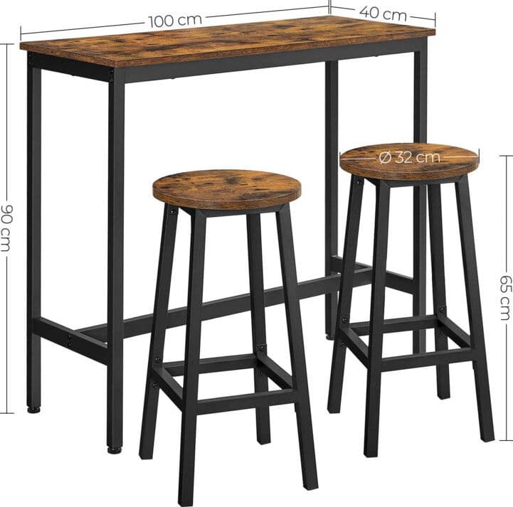 Vasagle Tavolo da bar + 2 sgabelli - LBT219B01V1 | Dimensioni 100.00 × 70.00 × 20.00 cm - 5