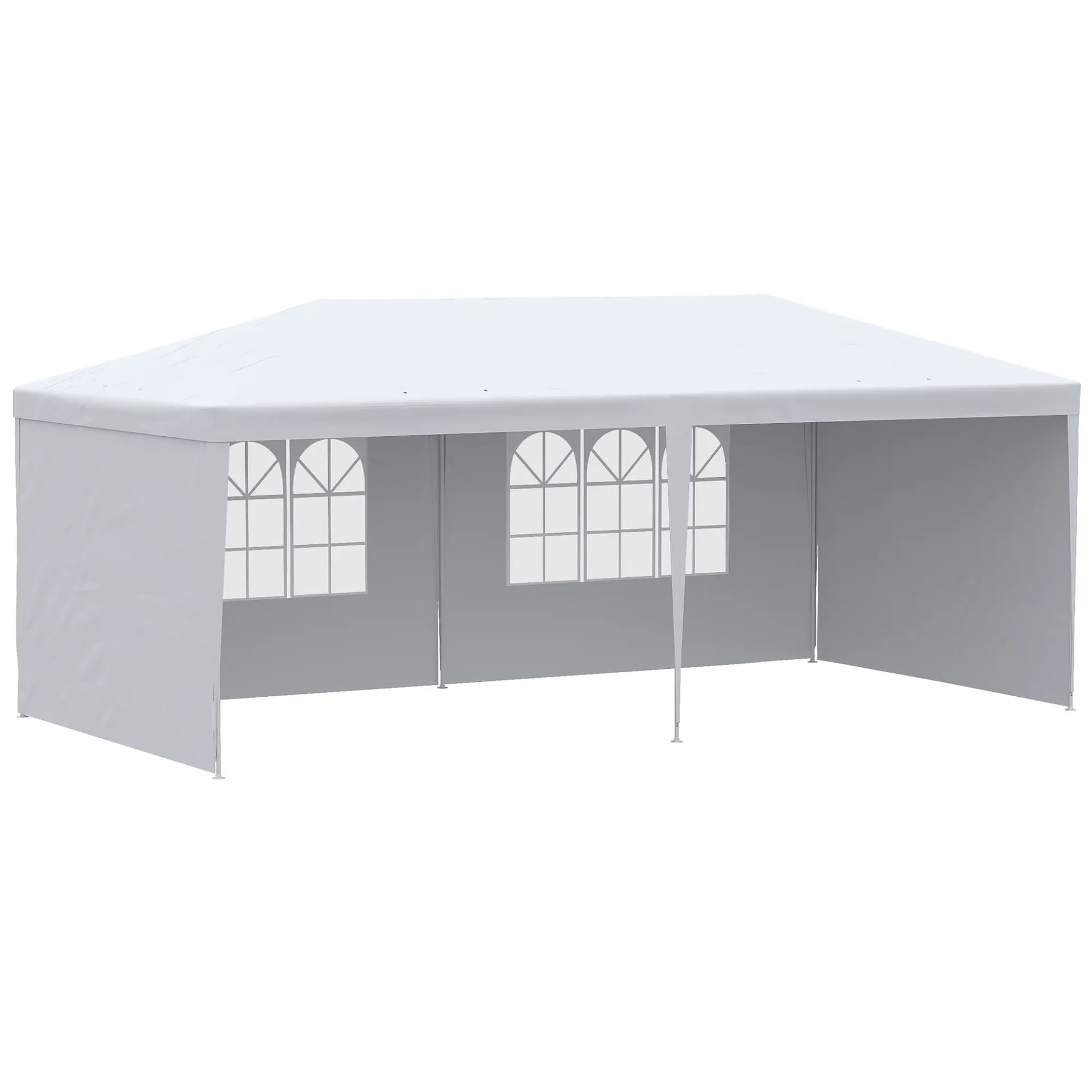 Outsunny 840-062V01WT Tendone da Giardino 5,85 × 2,95 × 2,55 m Bianco, Struttura in Acciaio e Copertura PE, 4 Pareti Laterali Rimovibili, 2 Finestre, 6 Corde e 12 Picchetti, per Feste ed Eventi, Manuale Incluso - 3
