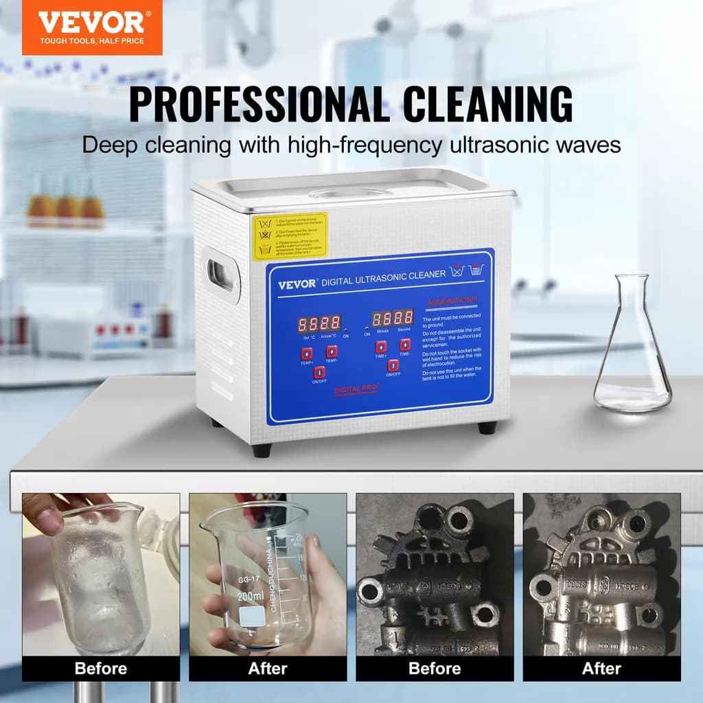 VEVOR Pulitore ad ultrasuoni 3L Macchina di pulizia ad ultrasuoni in acciaio inossidabile Timer di riscaldamento digitale Pulizia gioielli per uso domestico personale commerciale | Dimensioni 35.00 × 25.00 × 30.00 cm - 2
