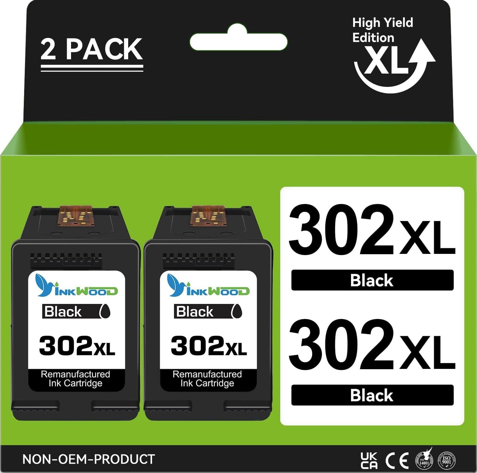Cartuccia Compatibile Rigenerata per HP 302XL Nero F6U68AE, Inchiostro Nero ad Alta Capacita 15 ml fino a 480 Pagine, per HP DeskJet 1110, 2130 e 3630, HP Envy 4520 e HP OfficeJet 3830, 4650 e Serie 5200, EAN 0700443247610 - 2