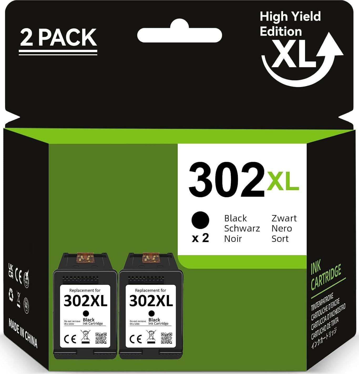 Cartuccia Compatibile Rigenerata per HP 302XL Nero F6U68AE, Inchiostro Nero ad Alta Capacita 15 ml fino a 480 Pagine, per HP DeskJet 1110, 2130 e 3630, HP Envy 4520 e HP OfficeJet 3830, 4650 e Serie 5200, EAN 0700443247610 - 3