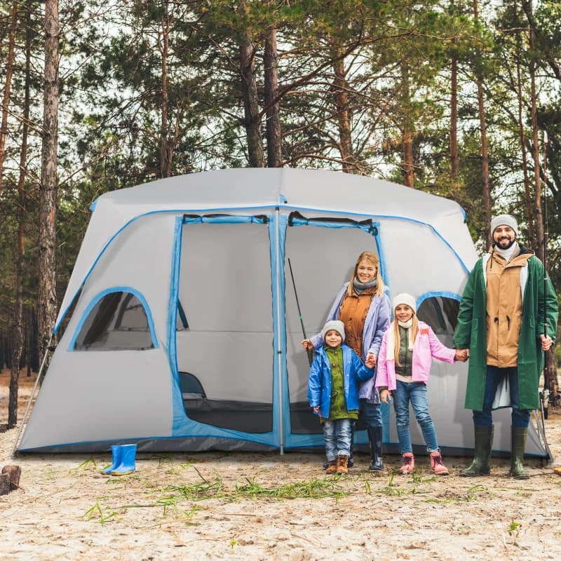 Tenda da Campeggio 4 Persone Impermeabile con 2 Stanze e Finestre a Rete, 400x275x210 cm, Grigia | Dimensioni 70.00 × 30.00 × 30.00 cm - 2