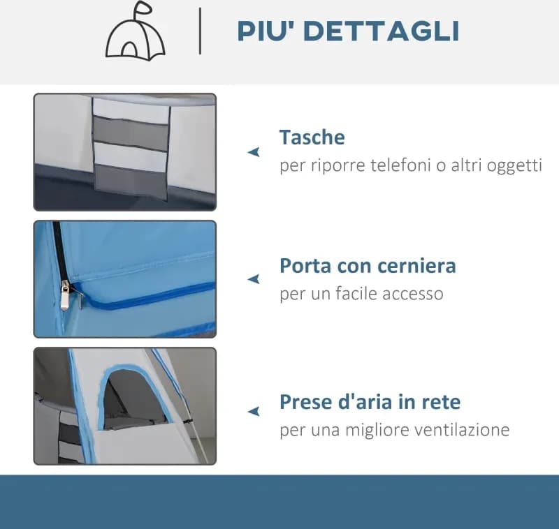 Tenda da Campeggio 4 Persone Impermeabile con 2 Stanze e Finestre a Rete, 400x275x210 cm, Grigia | Dimensioni 70.00 × 30.00 × 30.00 cm - 5