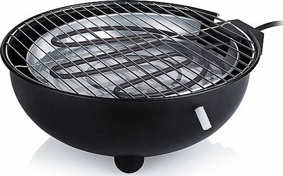 Tristar BQ-2880 Barbecue Elettrico da Tavolo 1250 W con Griglia Rotonda da 30 cm, Struttura in Metallo Nero, Griglia Regolabile in Altezza, Vaschetta Raccogli Grasso, Facile da Pulire, EAN 8713016036124
