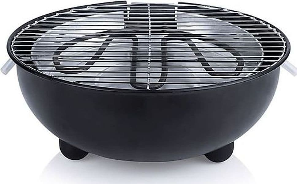 Tristar BQ-2880 Barbecue Elettrico da Tavolo 1250 W con Griglia Rotonda da 30 cm, Struttura in Metallo Nero, Griglia Regolabile in Altezza, Vaschetta Raccogli Grasso, Facile da Pulire, EAN 8713016036124 - 2