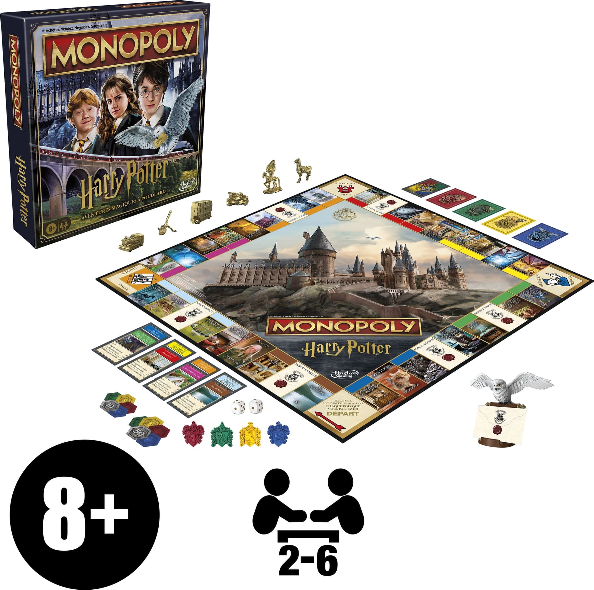 Monopoly Harry Potter Edition Board Game - Versione francese | Dimensioni 40.00 × 27.00 × 7.00 cm | F9422101 gioco da tavolo multiplayer in francese per 2-6 giocatori dagli 8 anni, simulazione economica, formato 29,2 x 6,4 x 29,2 cm e peso 725 g - 4