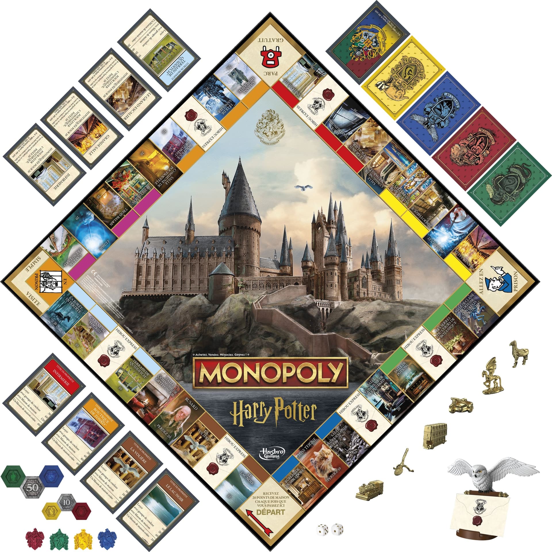 Monopoly Harry Potter Edition Board Game - Versione francese | Dimensioni 40.00 × 27.00 × 7.00 cm | F9422101 gioco da tavolo multiplayer in francese per 2-6 giocatori dagli 8 anni, simulazione economica, formato 29,2 x 6,4 x 29,2 cm e peso 725 g - 5
