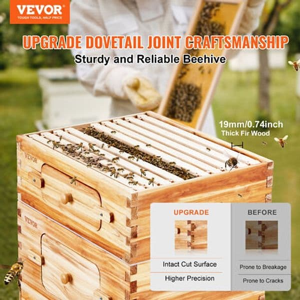VEVOR FX1+2 Arnia Zander in Legno di Cedro Cerato per 30 Telai, 3 Finestre di Osservazione in Acrilico, Giunti a Coda di Rondine, Escludiregina e Riduttore d’Ingresso Inclusi, Dimensioni 76 x 56,2 x 46,2 cm, Peso 25 kg - 3