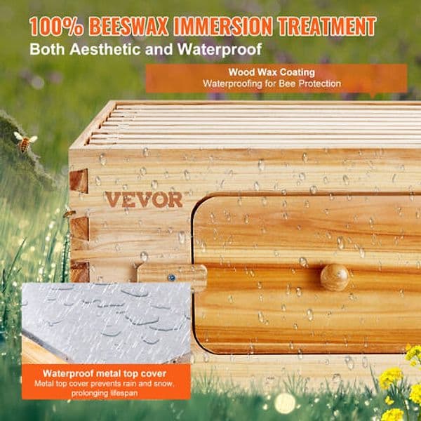 VEVOR FX1+2 Arnia Zander in Legno di Cedro Cerato per 30 Telai, 3 Finestre di Osservazione in Acrilico, Giunti a Coda di Rondine, Escludiregina e Riduttore d’Ingresso Inclusi, Dimensioni 76 x 56,2 x 46,2 cm, Peso 25 kg - 5