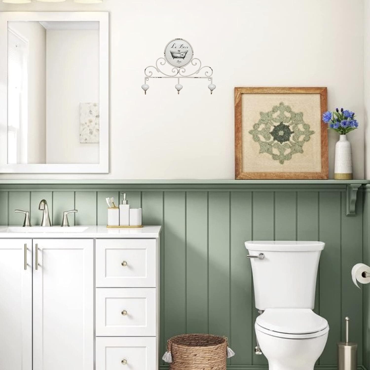 Dell Appendiabiti da Parete 30x25x6 cm | Attaccapanni da Muro in Ferro | 3 Ganci Appendiabiti Shabby Chic | Appendiabiti Ingresso | Dimensioni 35.00 × 30.00 × 10.00 cm - 2