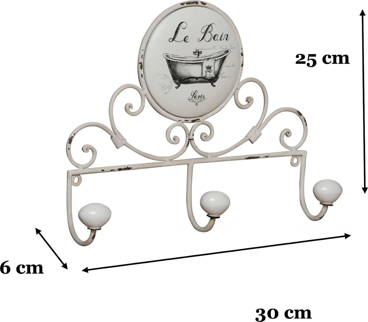 Dell Appendiabiti da Parete 30x25x6 cm | Attaccapanni da Muro in Ferro | 3 Ganci Appendiabiti Shabby Chic | Appendiabiti Ingresso | Dimensioni 35.00 × 30.00 × 10.00 cm - 3