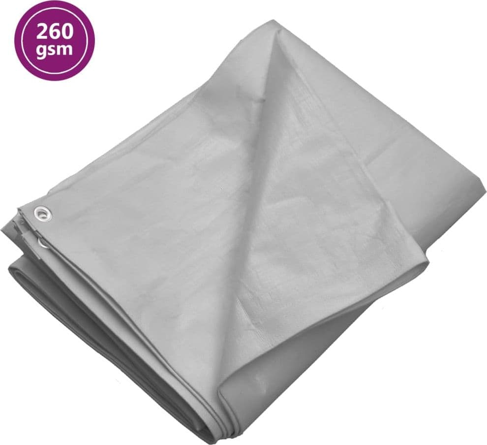 vidaXL 151509 Telone Grigio 6 × 12 m in Polietilene HDPE da 260 g/m², Robusto e Resistente all’Acqua, Occhielli in Alluminio ogni 50 cm su Angoli e Bordi, per Mobili da Giardino, Materiali da Costruzione, Coperture Temporanee e Campeggio - 2
