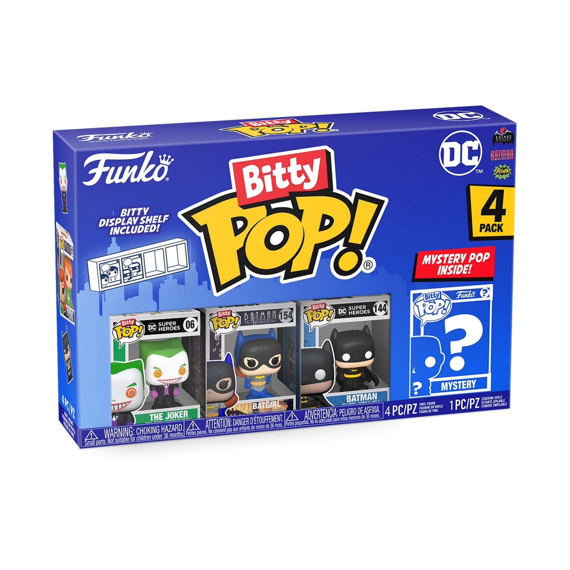 Funko Bitty Pop! DC Comics Serie 1 Display EMEA da 12 Confezioni 4-Pack, Contiene 3 Pack Batman, 3 Batman Adam West, 3 Harley Quinn e 3 The Joker, Mini Figure in Vinile Alte 2,3 cm con 3 Personaggi Visibili e 1 Soggetto Misterioso, Modello 76339 - 3