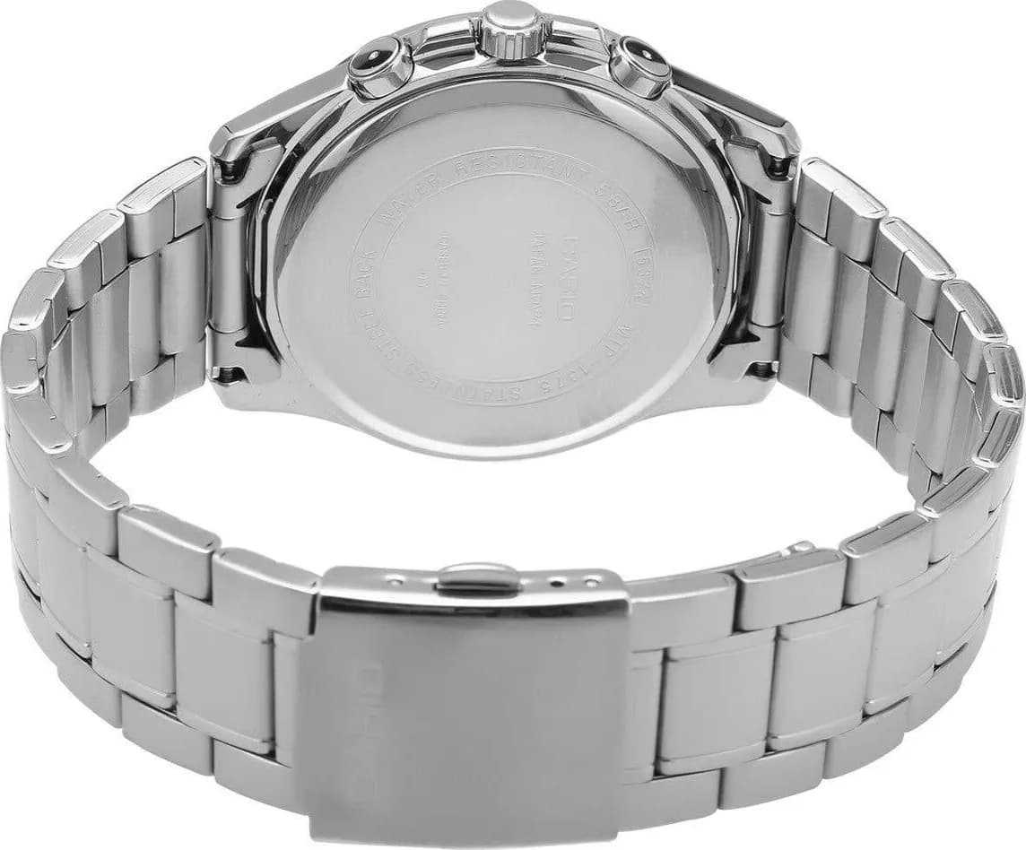 Casio Enticer MTP-1375D-1AV Orologio Uomo al Quarzo, Cassa 48,5 × 42 × 9,7 mm e Bracciale in Acciaio Inossidabile, Quadrante Nero, Vetro Minerale, Tre Quadranti per Giorno Data e 24 Ore, Chiusura a Tre Pieghe, Resistenza Acqua 50 m, Peso 124 g - 3