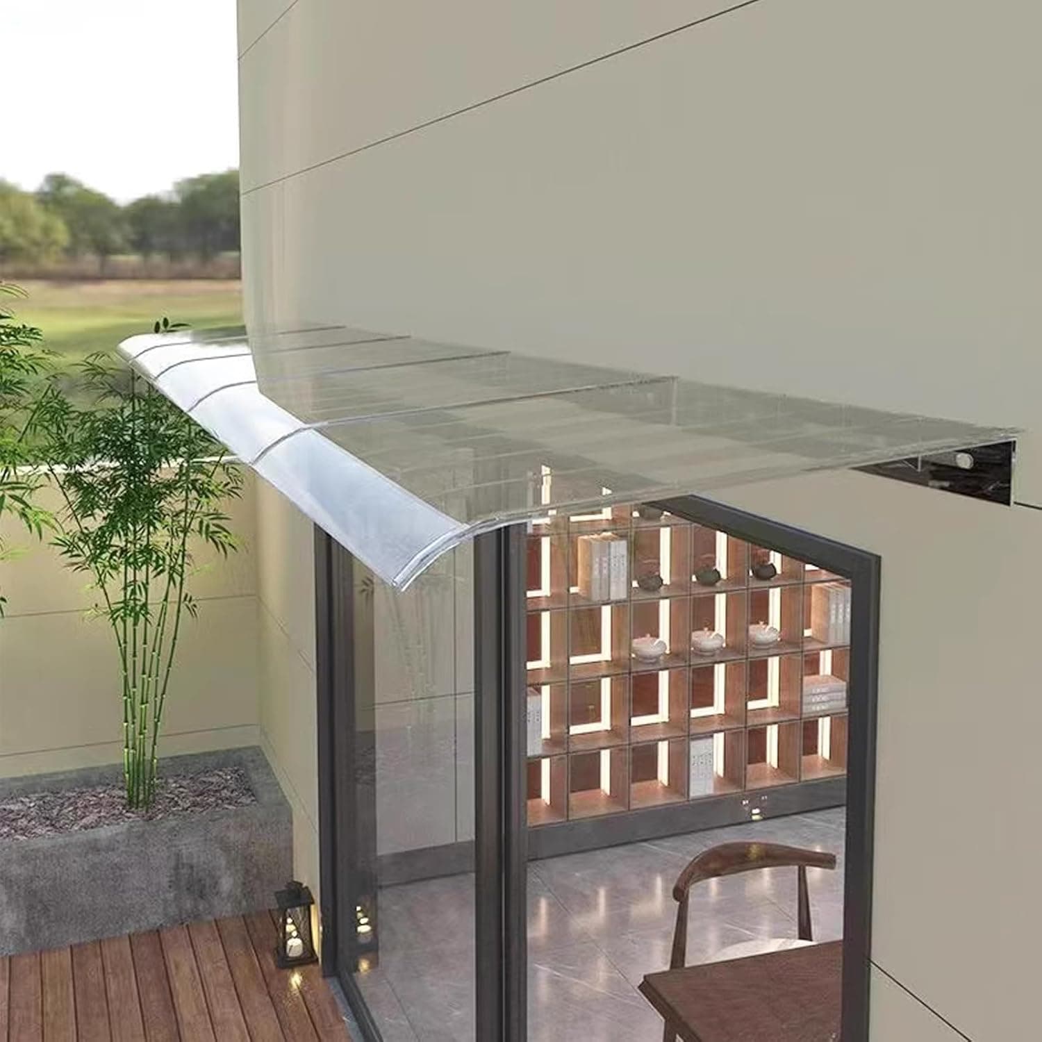 Outsunny B70-058V03CR Tettoia Curva Modulare per Porte e Finestre 303 x 96 x 27 cm, Pannelli Trasparenti in Policarbonato, Supporti Neri in PP e Barre in Alluminio, Protezione da Pioggia, Neve e Raggi UV, Montaggio a Parete - 3