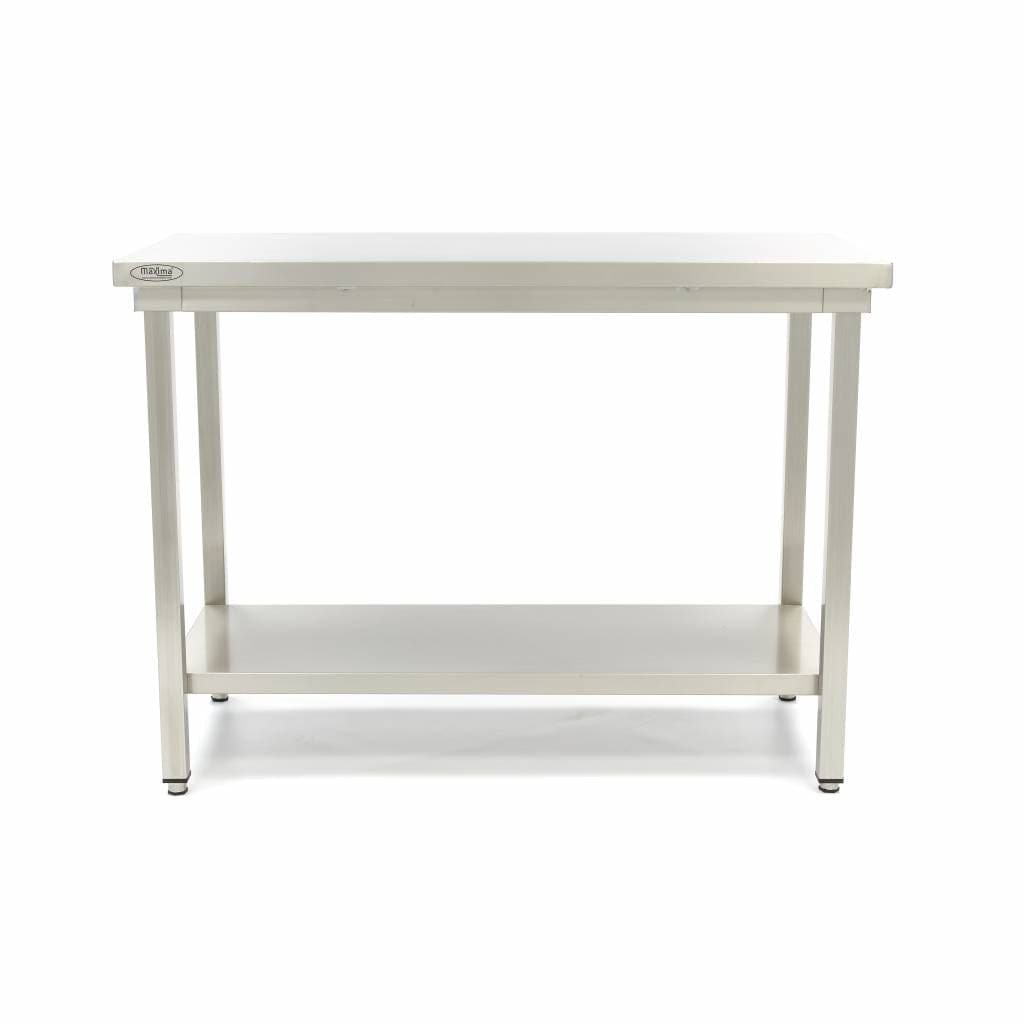 Maxima Deluxe 09364021 Tavolo da Lavoro Professionale in Acciaio Inossidabile 200 × 70 × 90 cm, Piano Rinforzato con Portata 150-200 kg, Ripiano Inferiore, Piedini Regolabili, Senza Alzatina Posteriore, per Cucine Professionali - 4