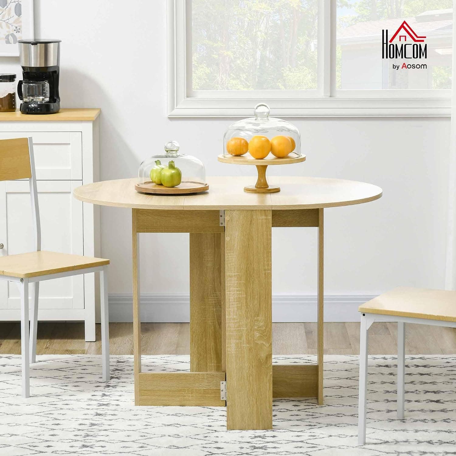 HOMCOM 835-319V00AK Tavolo da Pranzo Pieghevole Rovere con 2 Ribalte e Cerniere di Sicurezza, Dimensioni Aperto 104 x 76 x 73,7 cm e Chiuso 76 x 30 x 73,7 cm, Struttura in Truciolare e Metallo, 4 Posti, Portata 30 kg - 2
