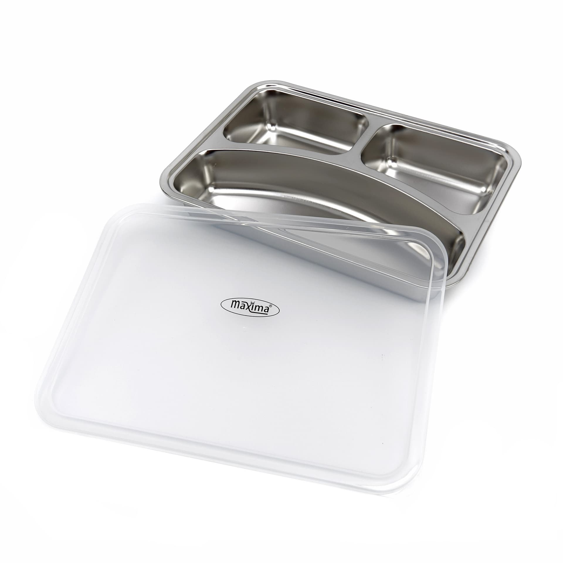 Maxima 09367855 Piatto Professionale a 3 Scomparti in Acciaio Inossidabile, Angoli Arrotondati, Lavabile in Lavastoviglie, Adatto a Frigorifero e Congelatore, per Separare e Conservare gli Alimenti, Coperchio in Plastica Non Incluso - 3
