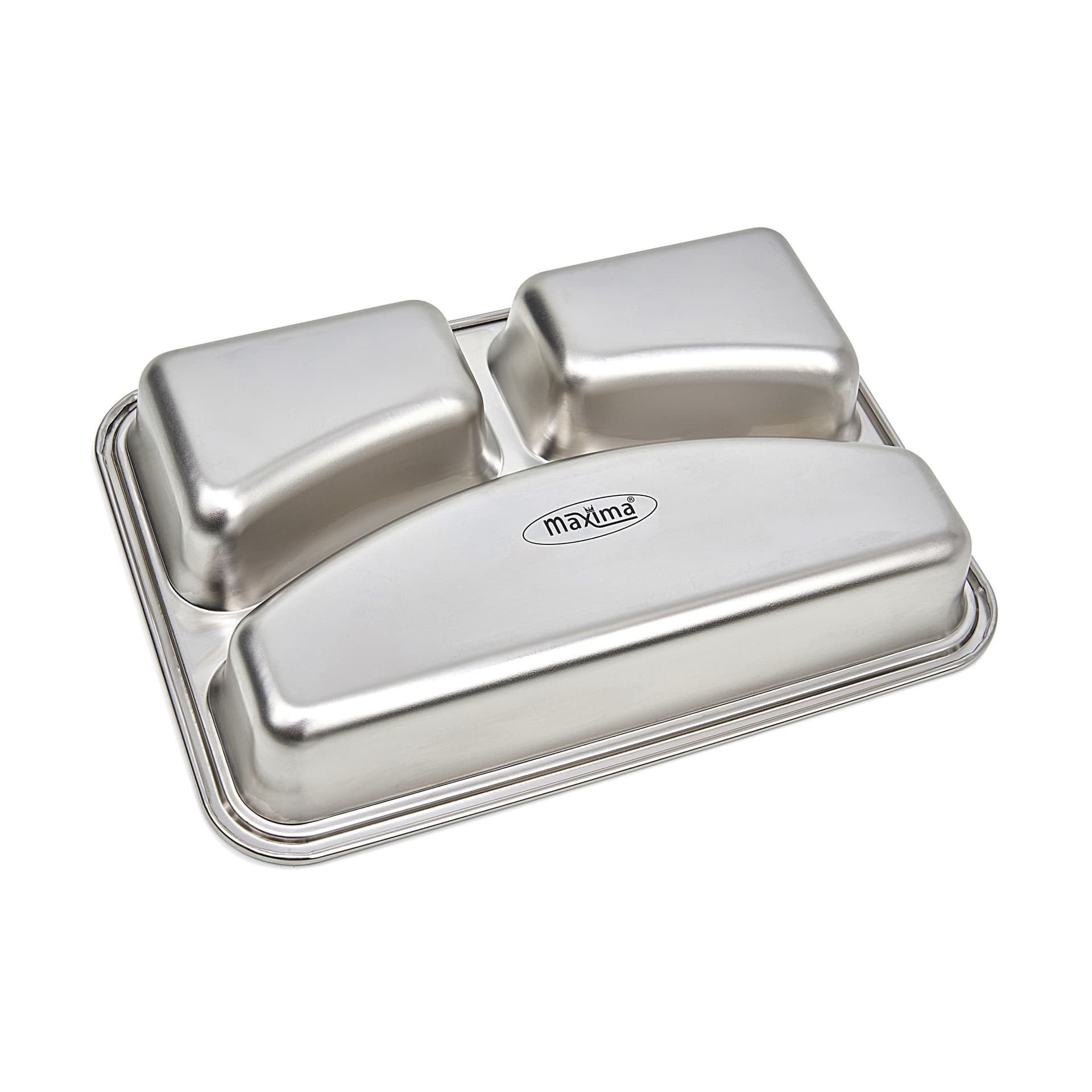 Maxima 09367855 Piatto Professionale a 3 Scomparti in Acciaio Inossidabile, Angoli Arrotondati, Lavabile in Lavastoviglie, Adatto a Frigorifero e Congelatore, per Separare e Conservare gli Alimenti, Coperchio in Plastica Non Incluso - 4