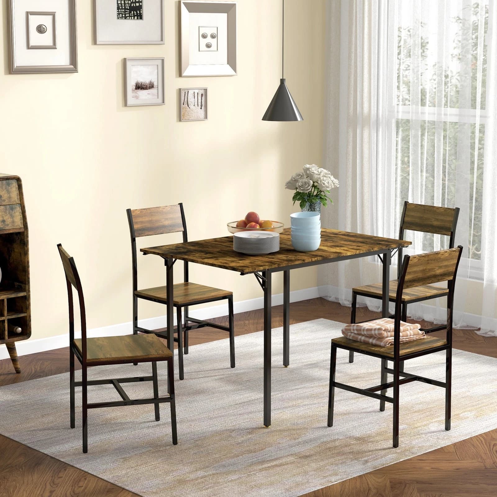 Tavolo da Pranzo a Ribalta 2-4 Persone Stile Industriale 120x79x79 cm Marrone Rustico | Dimensioni 130.00 × 85.00 × 15.00 cm - 2