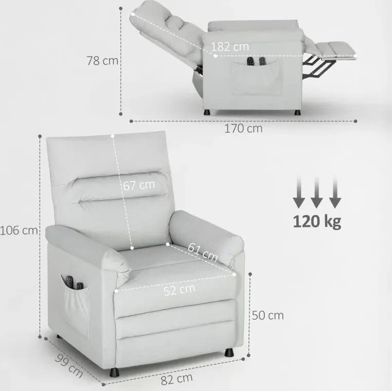 HOMCOM Poltrona Reclinabile con Poggiapiedi, Riscaldamento, 8 Punti Massaggio e 5 Modalità, Tessuto Vellutato, Grigio | Dimensioni 90.00 × 80.00 × 70.00 cm - 3