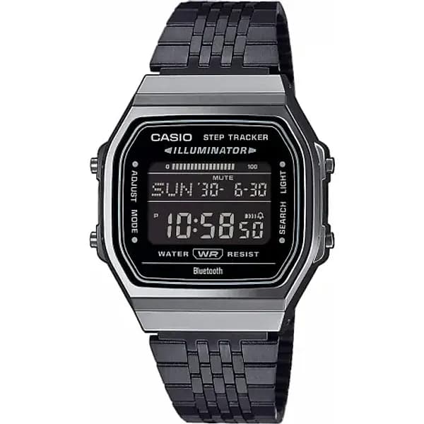 Casio Vintage ABL-100WEGG-1BEF Orologio Digitale Bluetooth Nero, Cassa in Resina 41,6 × 37,9 × 8,2 mm, Bracciale in Acciaio PVD, Contapassi, Cronometro, Sveglia, Ora Mondiale, Phone Finder, Display Retroilluminato, EAN 4549526378263 - 3