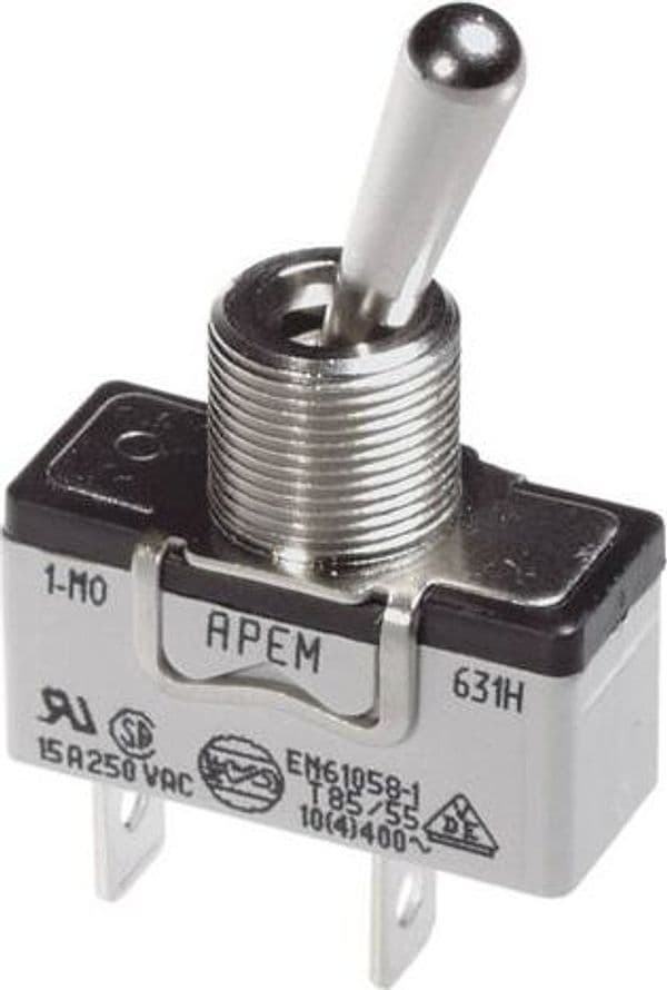 APEM 631H/2 Interruttore a Levetta ON/OFF Unipolare Serie 600H, Leva Metallica, Terminali a Saldare o Faston - 2