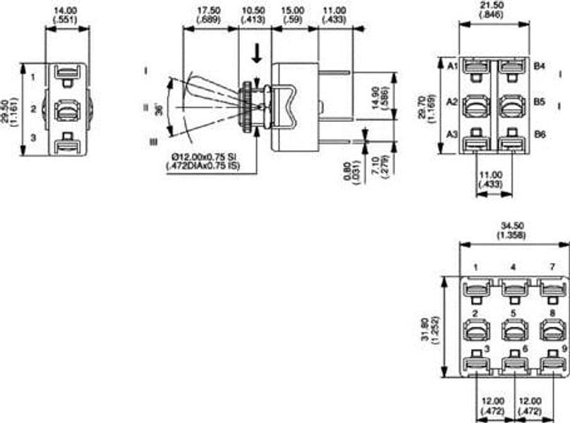 APEM 631H/2 Interruttore a Levetta ON/OFF Unipolare Serie 600H, Leva Metallica, Terminali a Saldare o Faston - 3